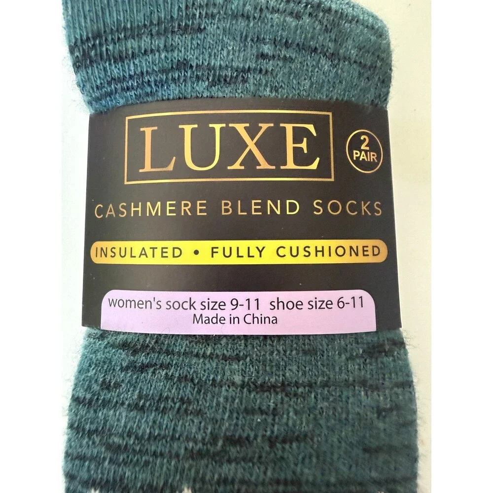 Luxe Cashmere Blend Ladies Reindeer Socks Green Snowflake and Black 2 Pair